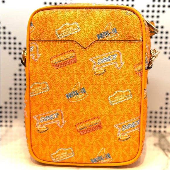 Michael Kors Medium Jet Set Travel NS Chain Xbody Bag Pop Orange Multi - Picture 5 of 7